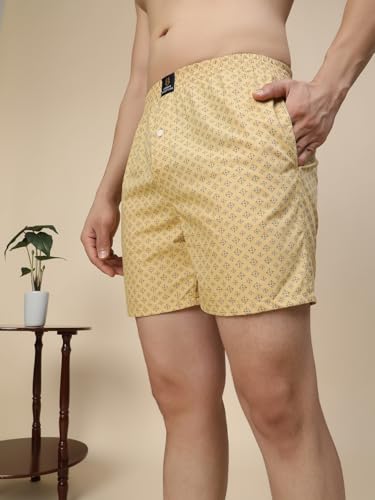 Image of Urban Scottish Men's Pack of 2 Cotton Printed Boxers with Side Pockets