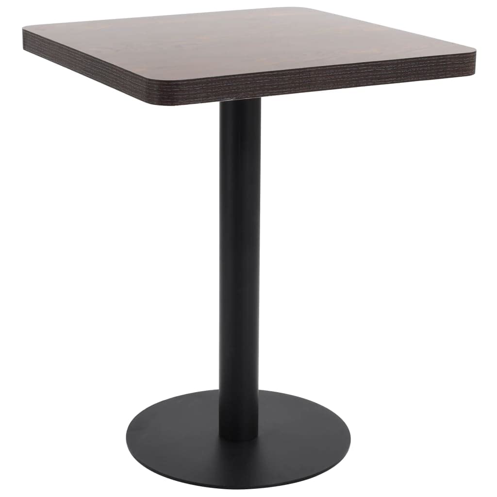Table de bistrot marron foncé 60x60 cm en bois mdf et acier robuste