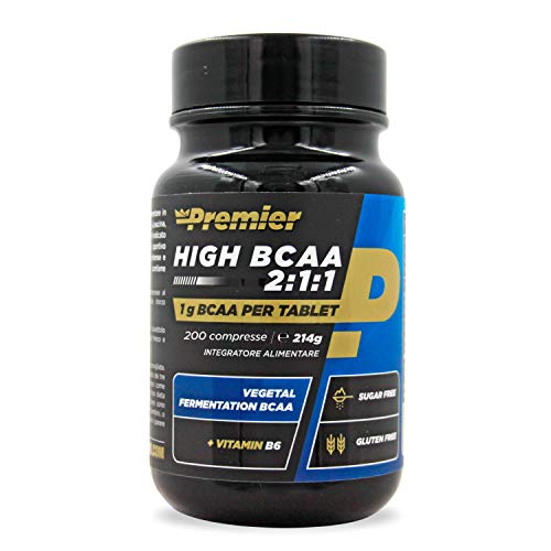 Premier Integratori High BCAA 2:1:1 | Aminoacidi Ramificati di alta qualità e facile assorbimento | senza glutine - con vitamina B6 (200 compresse)
