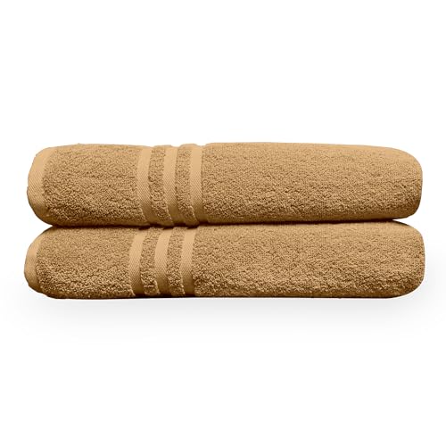 Image of Divine Casa 100% Cotton Bath Towel Set of 2, 550 GSM Ultra Soft Highly Absorbent Thick Towels, Large 75 x 150 cm, Beige