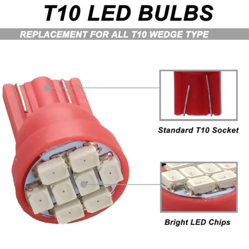 Kit 5x Bombillas LED T10 Panel Instrumentos Rojo miniatura 4