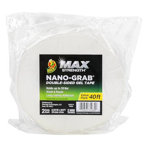 Image of Duck Max Strength Double-Sided Gel Tape with Nano-Grab Technology, Heavy Duty, Multi-Purpose & Removable Adhesive, 0.94 in. x 20 ft, Clear, 2 Rolls