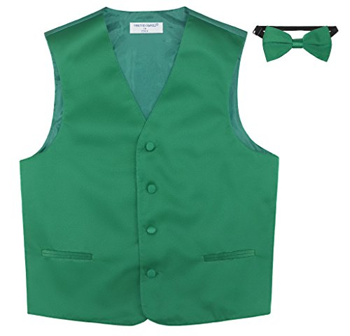 BOY'S Dress Vest & BOW Tie Solid EMERALD GREEN Color BowTie Set