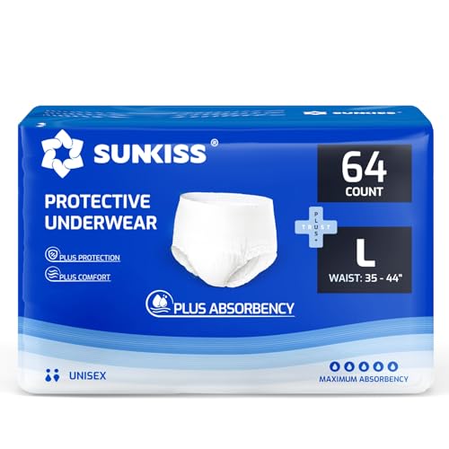 SUNKISS TrustPlus Incontinence Pants for Men and Women Adult Pull Ups Disposable Protective Underwear Maximum Absorbency Odour Control Large 64 Count (4 Packs of 16)