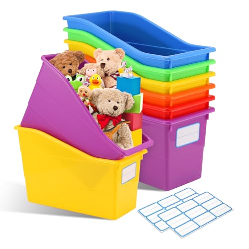 Giyofom 6 Pcs Plastic Storage Boxes, Files Book Bins for Classroom Multiple Colors Storage Baskets (Rainbow)