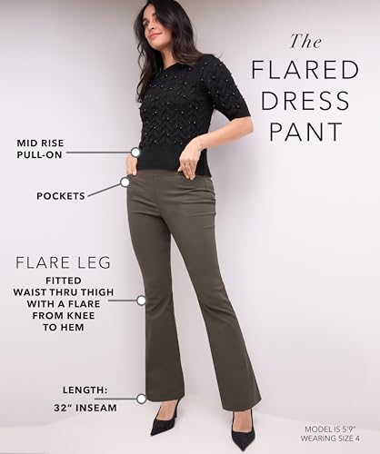 Rekucci Women’s Stretchy Flare Leg Pull-On Dress Pants with Pockets for Office Work Business, Regular 32L4