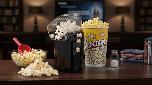Image of Playpulse (𝟏𝟎 𝐘𝐄𝐀𝐑 𝐖𝐀𝐑𝐑𝐀𝐍𝐓𝐘) 1200W Instant Electric Hot Air Popcorn Popper Oil-Free Healthy Snack Maker for Home, Kids & Adults, Quick Heating for Movie Nights At Home & Parties-BLACK