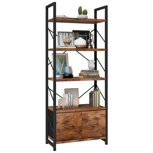 Shintenchi 5 Tier Bookshelf with Drawers, Display Standing Shelf Units,