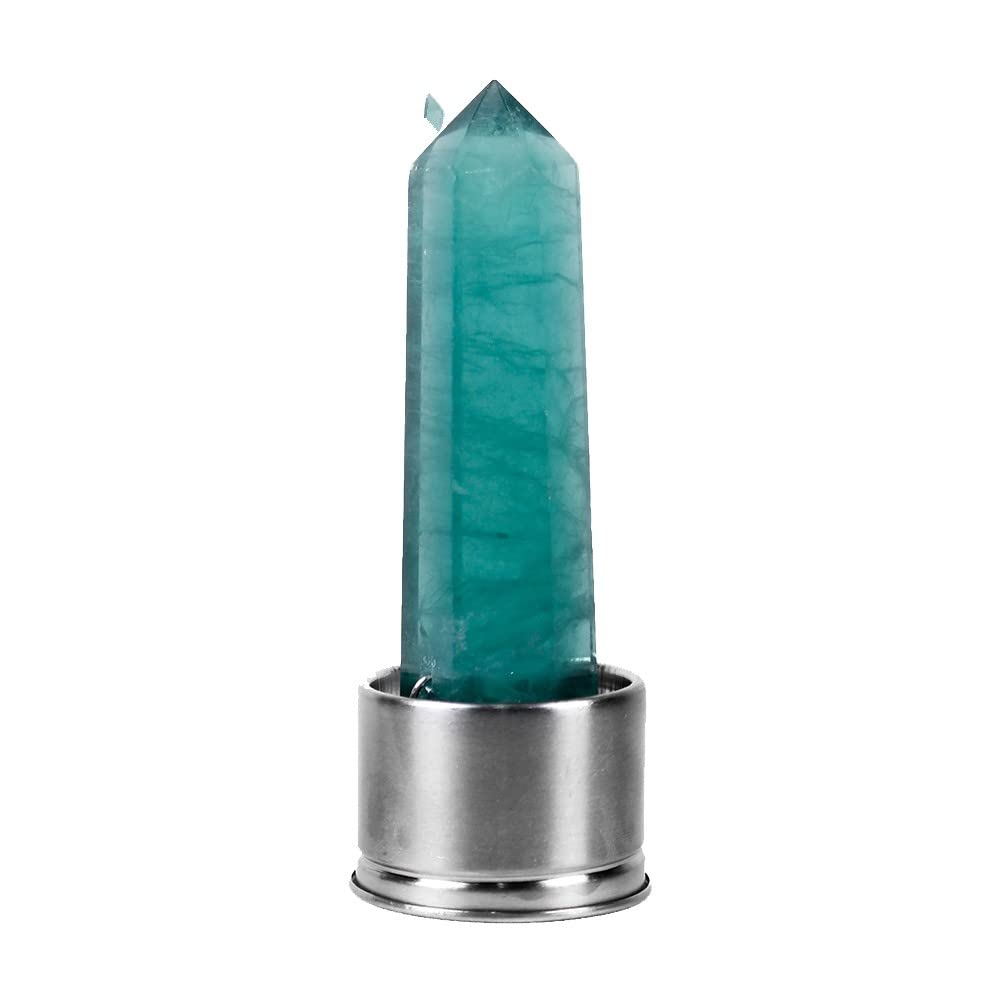 Bouteille en verre cristal Youther avec colonne de quartz fluorite verte et bambou naturel