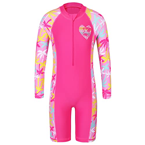 HUAANIUE Traje de baño de una pieza para niñas UPF 50+ UV, traje de baño para niños, ropa de playa con cremallera, surf, rosa, natación, traje de baño para niños de 4 a 11 años, A001 Cocotree - Traje