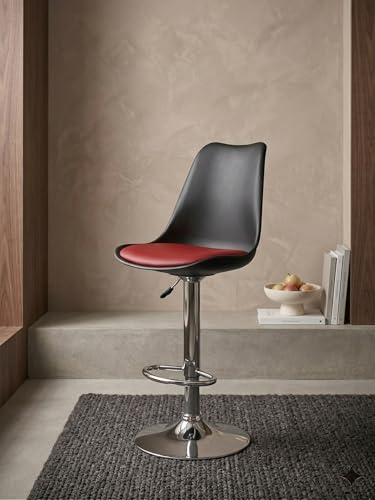 Image of RW Rapid Bar Stool Chair with Height Adjustable Design, Padded Seat & Footrest | Modern Metal Counter Stool for Kitchen, Home, Bar & Cafe Seating | Durable Comfort Chair| (Black & Red, Set of 1)