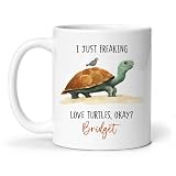 Personalized Funny Turtle Coffee Mug - Custom Name Mug with Cute Turtle and Bird Design - Gift for Turtle and Animal Lovers - Humorous Travel Cup - 'I Just Freaking Love Turtles, Okay?' Mug -  ELPSTORE