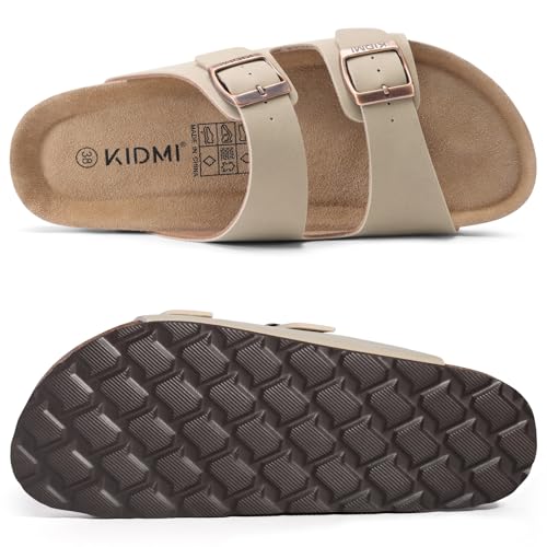 Image of KIDMI Unisex Summer Sandals Arch Support Cork Footbed Slide Sandals with Double Adjustable Buckle for Women Men