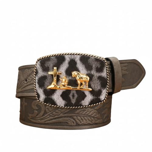 Ceinture western imprimé léopard et boucle cowboy en prière unique