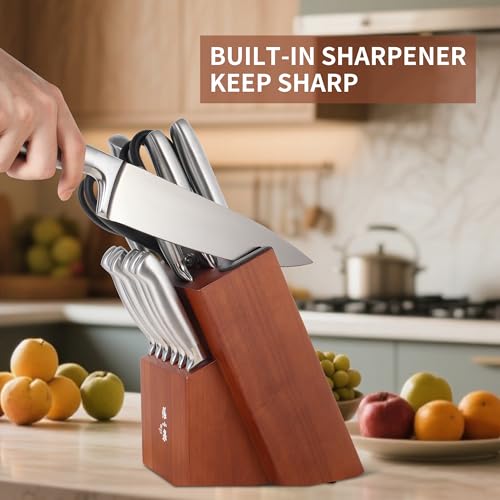 ZHANG XIAO QUAN Knife Set with Block, High Carbon Stainless Steel Sharp Blades, Built-in Sharpener Kitchen Knife Block Set for Home Cooking - Image 8