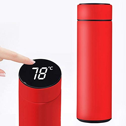 Intelligent Temperature Display Vacuum Insulated Water BottleLeak Proof Stainless Steel Thermos Coffee Travel Mug BPA-Free Keep Cold 24H Keep Warm 12H17OZ 17 Oz Red