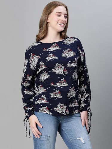 Image of oxolloxo Women Polka Print Round Neck Long Sleeve Top
