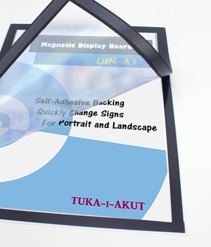 TUKA-i-AKUT 5st. A1 Info-Rahmen Selbstklebend mit Magnetverschluss, Einstecktasche Infotasche Blatthalter, Schnelles Wechseln von Aushängen, Aufklappbarer Magnetrahmen Farbe Schwarz, TKD8400-A1-5x