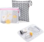 Damero Sac de pièces de pompe à sein, sac de pièces pour pompe à poitrine sèche humide, sac à pompe avec tampon imperméable et sac en mesh, Arrow grise