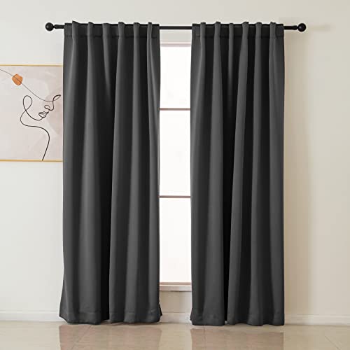 Pickluc Blackout Curtains 84 Inches Long 2 Panels, Black Out Drapes for Bedroom or Living Room, Back Tab and Rod Pocket Top, Set of Two, Dark Grey, 52" Wide and 84" Length.