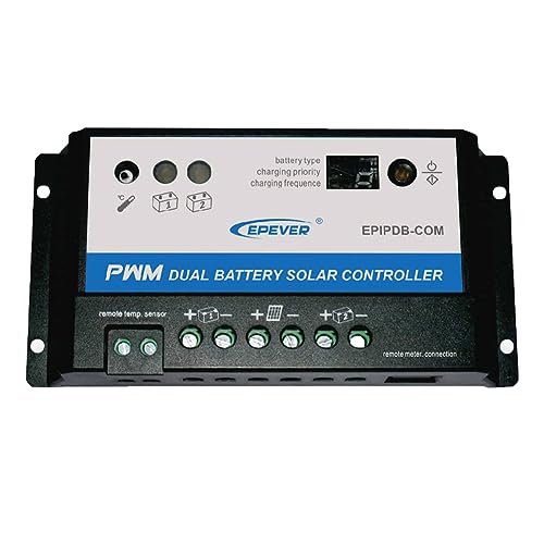 EPEVER EPIPDB-COM Series Dual Battery Solar Charge Controller 10A 12V/24V Auto Work for RVs Caravans...
