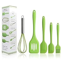 BINHAI Set di utensili da cucina in silicone a spatola verde - Spatole Pennelli per imbastitura Pennello per olio da pasticceria Frullino per le uova Tornitore scanalato - Resistente calore per