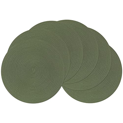 Image of SHACOS Round Placemats Set of 6 Washable 15 inch Round Table Mats Cotton Polyester Woven Braided Place Mats for Dining Table (Olive Green, 6)