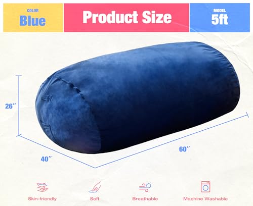 Image of Hobestluk 5FT Bean Bag Chair Large Beanbag Lounger with Removable Cover Adult Bean Bag Chair with Portable Handle Desgin for Living Room Bedroom (Blue, 5FT)