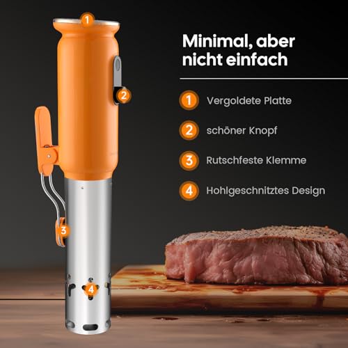 INKBIRD WiFi Sous Vide Garer ISV-101W, 1000 Watt Sous Vide, 3D-Wasserzirkulationserhitzung, Sous Vide Stab mit App-Voreinstellungsmenüs, Kochbuchfunktion, Voralarm bei Kochende
