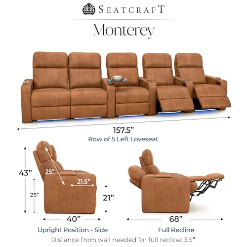 Image of Seatcraft Monterey Home Theater Seating Tawny Row of 5 Left Loveseat
