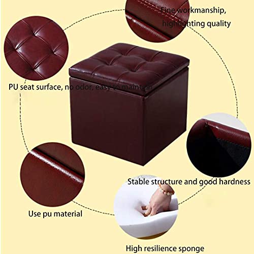 Pouf de rangement carré en simili cuir noir pliable pour salon