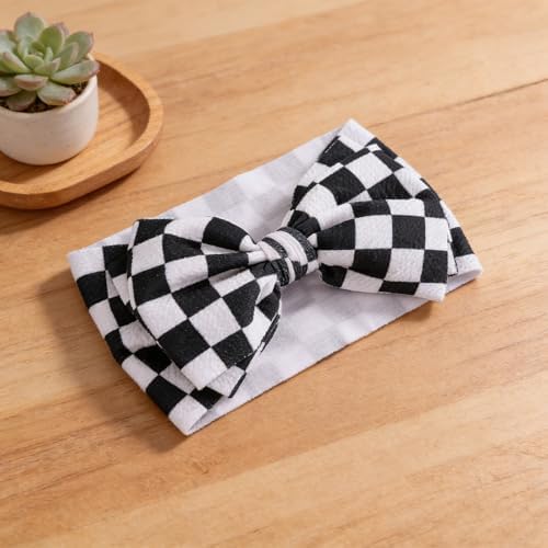 Baby Girl Checkered Headband, 7in/19cm Black and White Checkered Infants Headband Bows Racing Bowknot Themed Baby Hair Accessories Stretchy Soft Wrap for Newborn Infants Toddlers — view 2