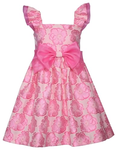 Bonnie Jean Girls 3M-16 Pink Floral Jacquard Organza Bow Front Dress