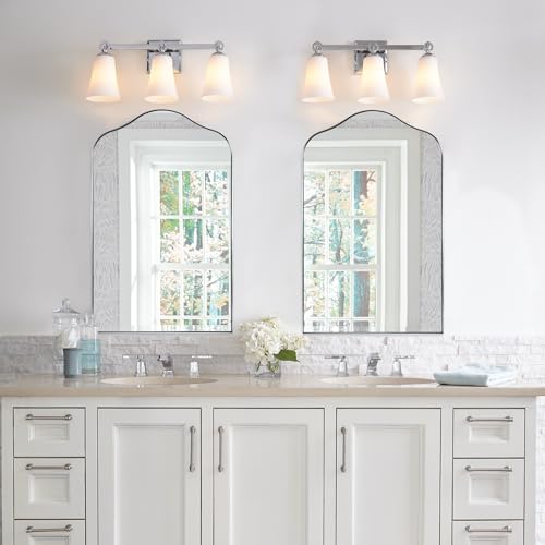 ANDY STAR Scalloped Arched Mirror, 26x38 Brushed Nickel Irregular Bathroom Mirror for Vanity, Asymmetrical Curved, Silver Rustproof Stainless Steel Frame, for Over Sink, Bedroom, Mantel, Fireplace by ANDY STAR - Used condition - Image 9