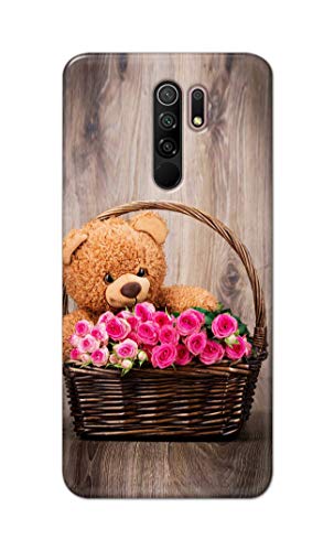 Image of PRINTFIDAA Roses and Teddy Bear in The Wicker Hard Back Cover for Redmi 9 Prime /Poco M2 / Poco M2 Reloaded Back Cover -(P6) KAT1004