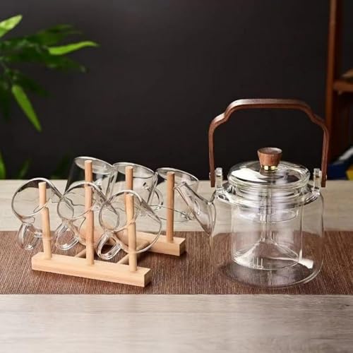 CokBluホウケイ酸ガラス製ティーポット付きコンロ用ティーセット 耐熱性蒸し器抽出器一体型ポット やけど防止ハンドル付き 取り外し可能 ポット 1 個 + カップ 6 個 自宅オフィスキャンプ用両対応?
