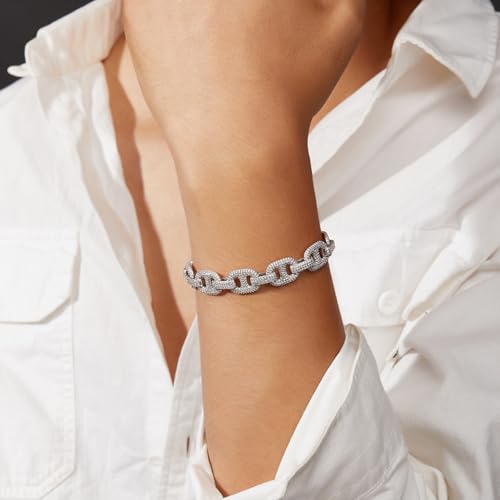 14.2MM Width Mens Moissanite Bracelet Cuban Luxury Silver Diamond Bracelets for Women Diamond Cuban link Chain Women Moissanite Chain for Men Hip Hop 6.5 7.5 8.5inch3