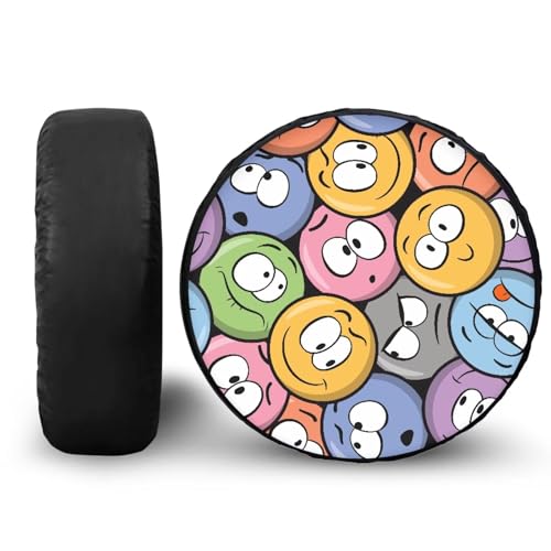 Image of Funny Printed Spare Tire Cover PU Leather, Waterproof Wheel Cover with Emoticons Fit for Truck, Trailer, RV, SUV, Camper and Most Vehicles, Accessories 15 inch for Tire Diameter 27.6 inch-29.5 inch