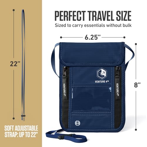 Image of Travel Neck Wallet with RFID Blocking - Passport Holder Neck Pouch to Keep Your Cash And Documents Safe - Get Peace Of Mind When Traveling, Navy Blue, One Size, Minimalist