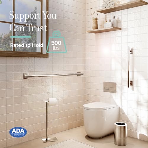 Image of Gatco 950 Elevate Shower Grab Bar, 12 Inch, ADA Compliant, Satin Nickel, Wall Mounted Bathroom Handrail