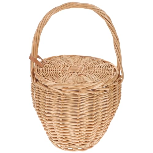 ADOCARN Bolso de Mano Tejido a Mano Estilo Francés, Bolso Tote Femenino de Mimbre Natural, Tamaño Mediano, Color Aleatorio, para Viaje, Playa y Fiestas, Accesorio de Moda