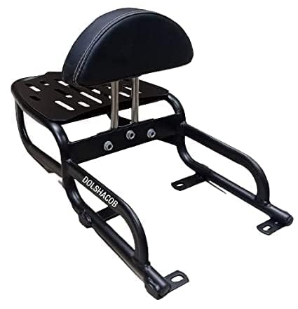 Image of Sterling Harley Style Adjustable Cushion Backrest with Carrier, Pillion Cushion Support Compatible for Bike Enfield Thunderbird 350,500,350x,500x 2022 | Motor Bike | Aluminium | Black