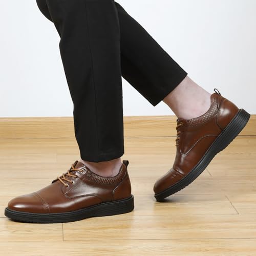 Image of Men's Full-Grain Leather Oxfords, Business Formal Dress Shoes with Arch Support, Comfortable for Office, Daily & Dating