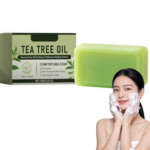Tea Tree Oil Soap Bar,Green Tea Soap with Coconut Oil& Shea Butter for Nourished, Radiant Skin, Plant Oil Bath Soap for Body Face, Relief for Skin Irritation, Deep Pore Cleansing &moisturizing (1P)