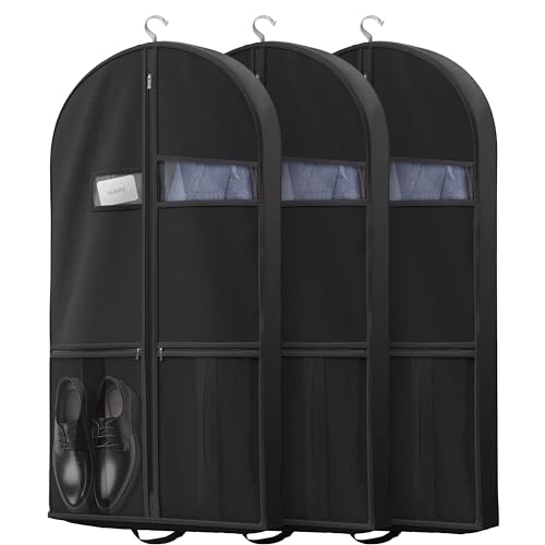 Travel Garment Bag with Zipper Pocket, Suit Bag for Suits, Dresses, Coats