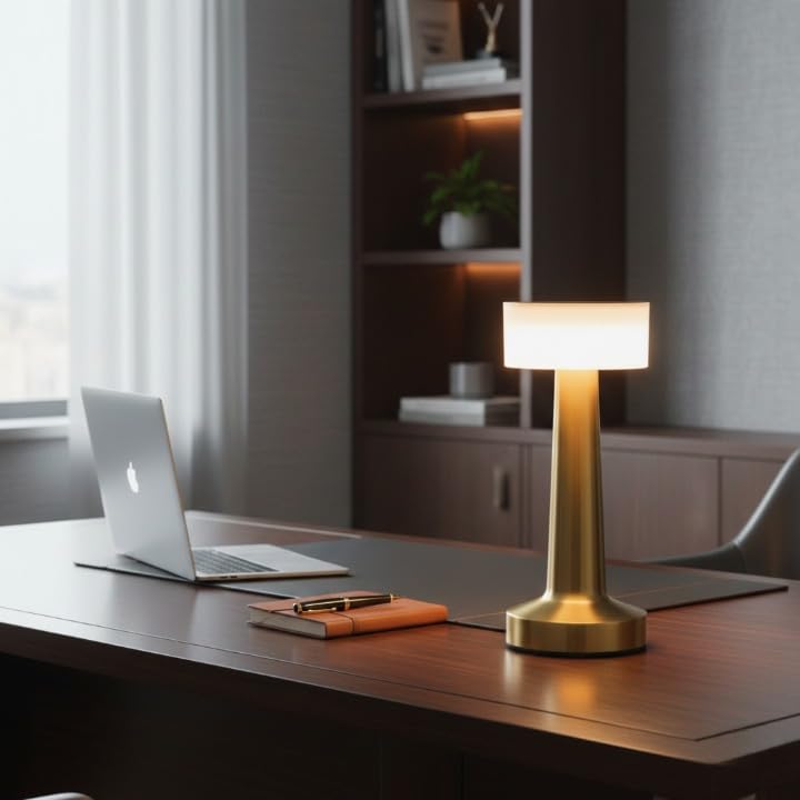 Image of Modern Gold LED Table Lamp - Minimalist Bedside Night Lamp with Warm Light, Rechargeable Touch Control Desk Lamp for Bedroom, Living Room & Office Decor