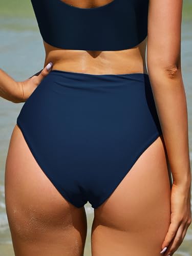 Image of ZAFUL Women High Waisted Bikini Bottoms Ruched Swimsuit Bottom Tummy Control Bathing Suit Bottoms