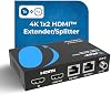 OREI 1×2 Extensor Divisor HDMI sobre Ethernet 4K60H 230ft Loop-Out POC EDID | Extensor HDMI sobre CAT6 – HDMI 2.0b, HDCP 2.2, 18Gbps, HDR10+, Dolby Vision, HLG, Color de 12 bits, Audio LPCM y DTS-HD 4