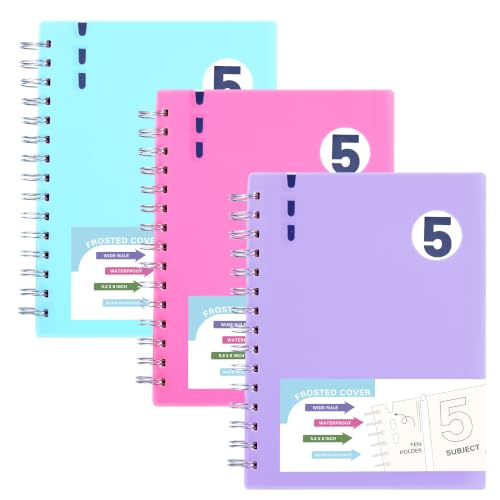 FLYING EAGLE 5 Subject Spiral Notebook with Dividers & Tabs,3 Pack,5x7