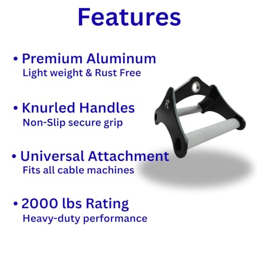 Image of Double D Row Handle Cable Attachment, Aluminium Construction, Ergonomic Non-Slip Grip for Weight Training